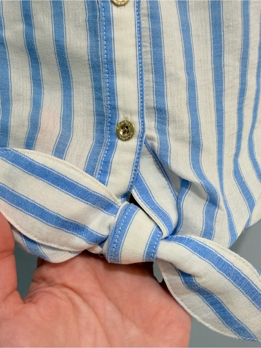 Lilly Pulitzer Blue White Striped Bell Sleeve Tie Front Blouse Coastal Small - Picture 4 of 10